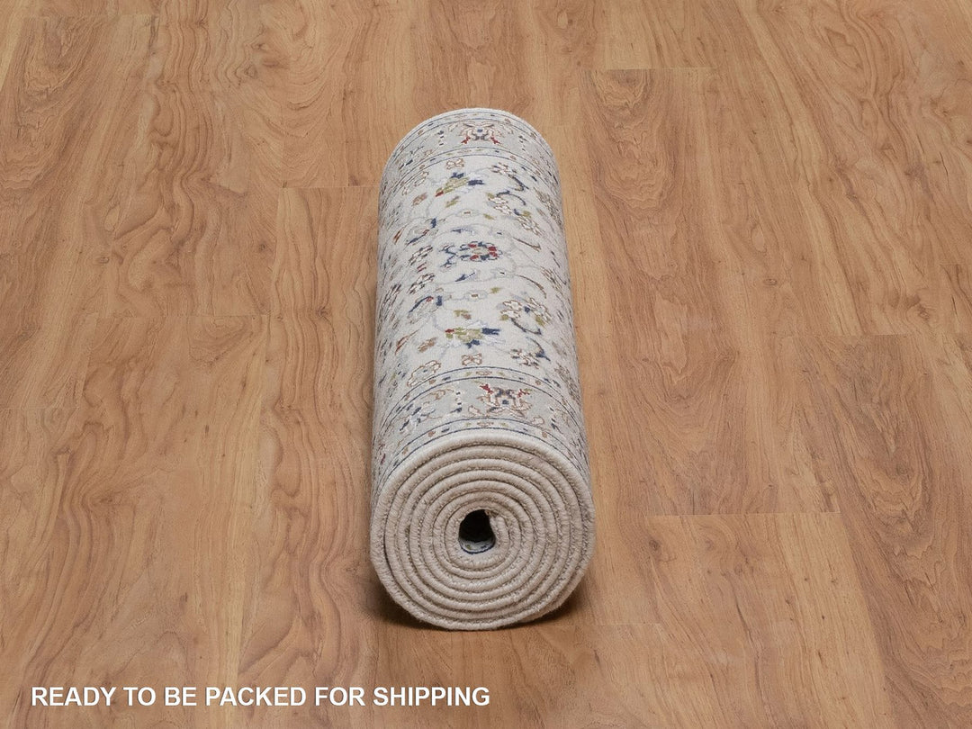 2'9" x 10'0" New Hand Knotted Ivory Wool & Silk Runner Oriental Rug - MOA10292574