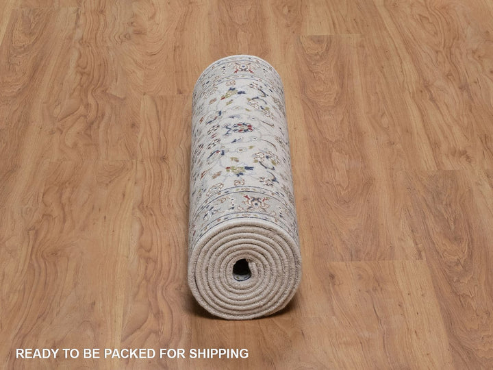 2'9" x 10'0" New Hand Knotted Ivory Wool & Silk Runner Oriental Rug - MOA10292574