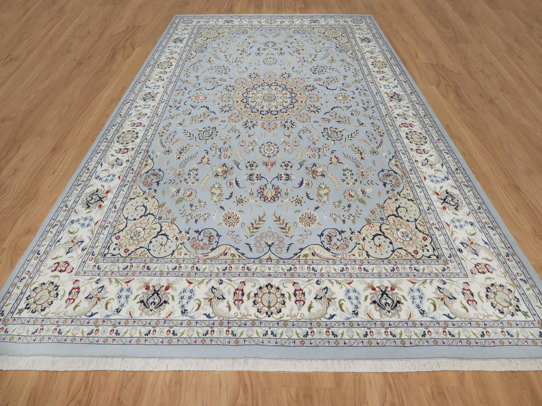 9'9" x 14'3" New Hand Knotted Blue Wool & Silk Rectangle Oriental Rug - MOA10292575