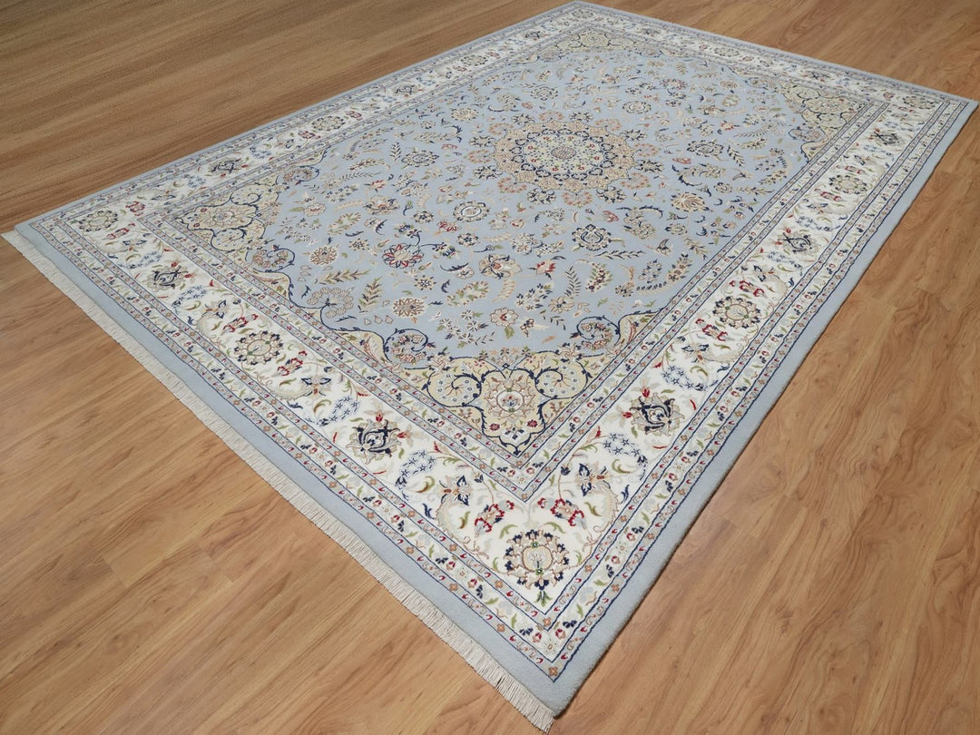 9'9" x 14'3" New Hand Knotted Blue Wool & Silk Rectangle Oriental Rug - MOA10292575
