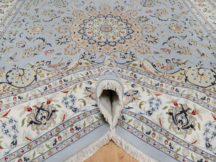 9'9" x 14'3" New Hand Knotted Blue Wool & Silk Rectangle Oriental Rug - MOA10292575
