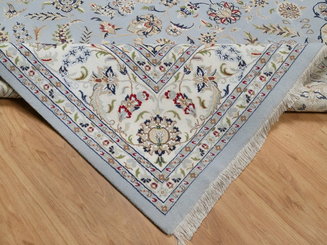 9'9" x 14'3" New Hand Knotted Blue Wool & Silk Rectangle Oriental Rug - MOA10292575