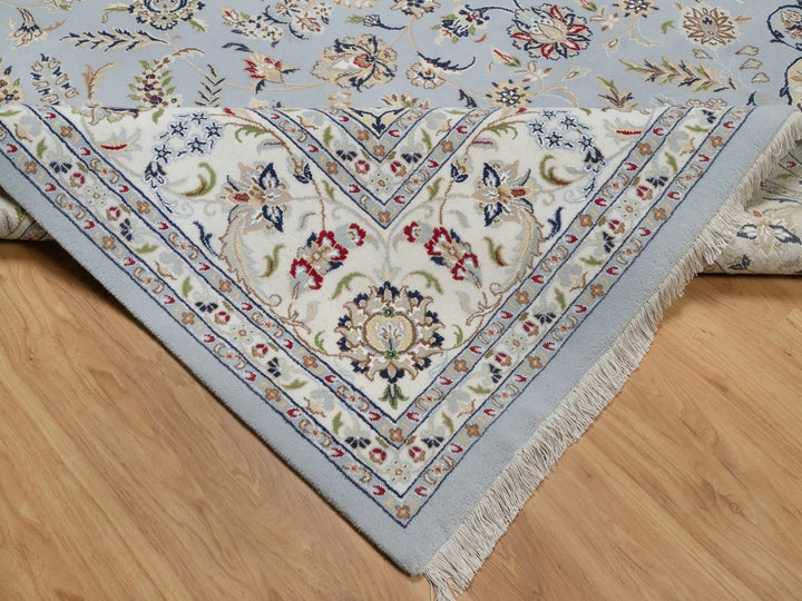 9'9" x 14'3" New Hand Knotted Blue Wool & Silk Rectangle Oriental Rug - MOA10292575