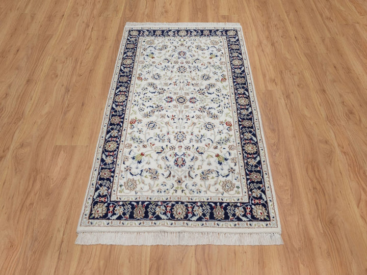 3'2" x 5'4" New Hand Knotted Ivory Wool & Silk Rectangle Oriental Rug - MOA10292576