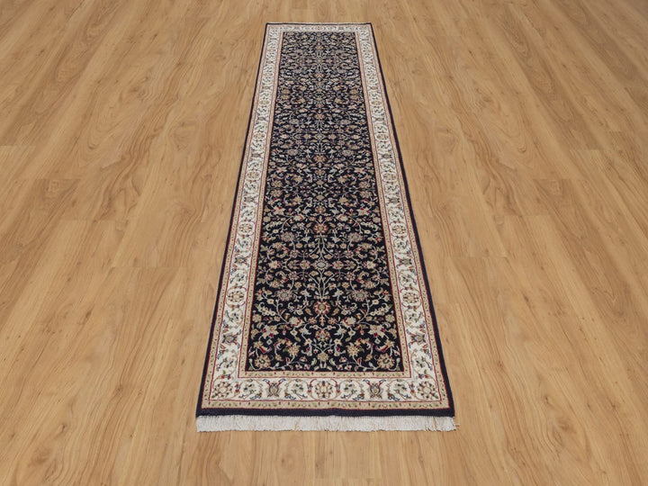 2'9" x 10'3" New Hand Knotted Blue Wool & Silk Runner Oriental Rug - MOA10292577