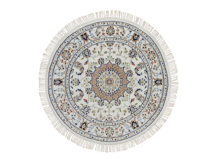 3'2" x 3'2" New Hand Knotted Ivory Wool & Silk Round Oriental Rug - MOA10292578