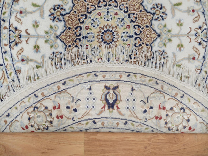 3'2" x 3'2" New Hand Knotted Ivory Wool & Silk Round Oriental Rug - MOA10292578