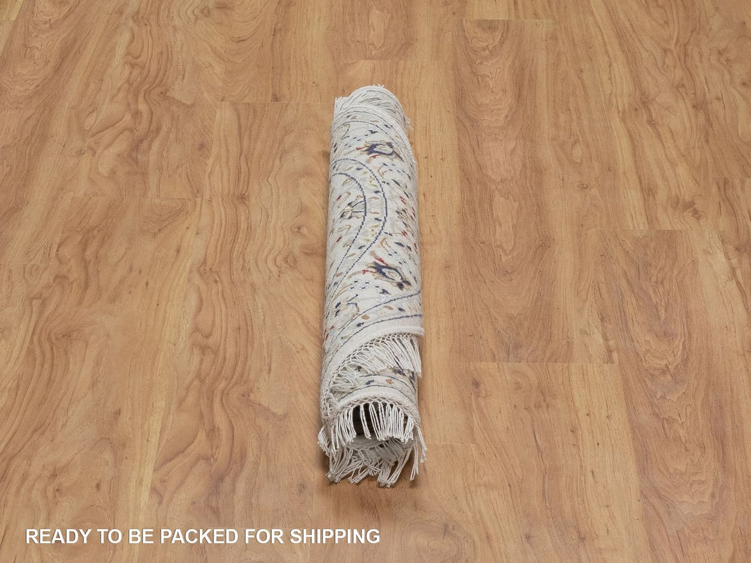 3'2" x 3'2" New Hand Knotted Ivory Wool & Silk Round Oriental Rug - MOA10292578