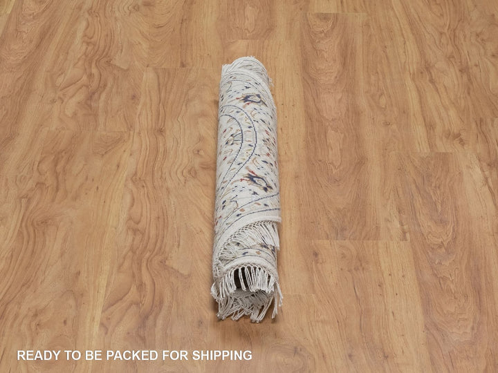 3'2" x 3'2" New Hand Knotted Ivory Wool & Silk Round Oriental Rug - MOA10292578