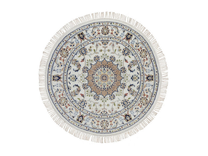 3'2" x 3'2" New Hand Knotted Ivory Wool & Silk Round Oriental Rug - MOA10292579