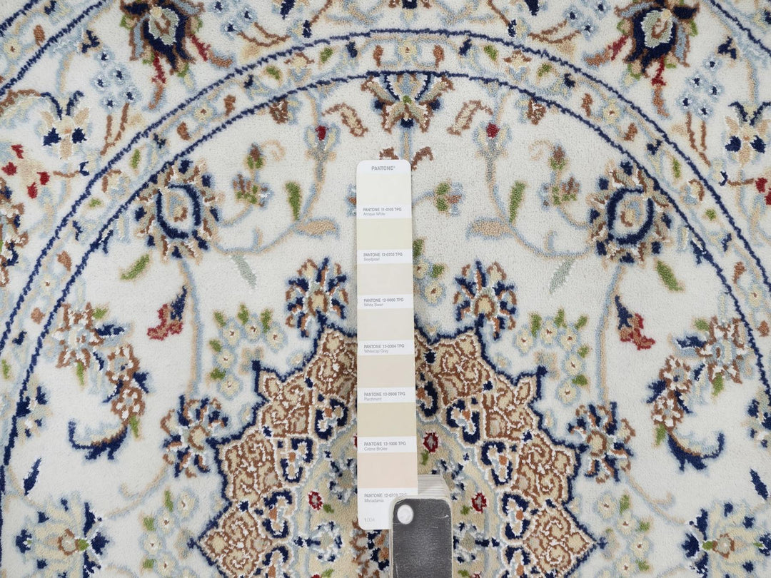 3'2" x 3'2" New Hand Knotted Ivory Wool & Silk Round Oriental Rug - MOA10292579