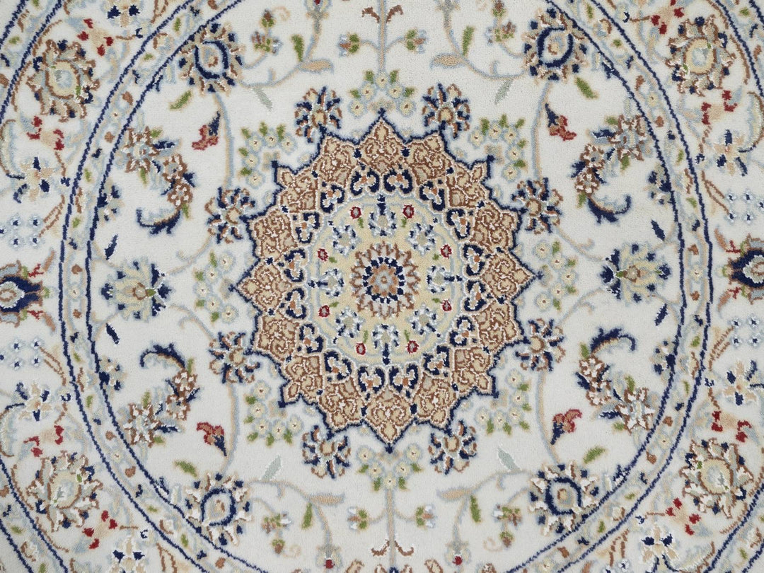 3'2" x 3'2" New Hand Knotted Ivory Wool & Silk Round Oriental Rug - MOA10292579