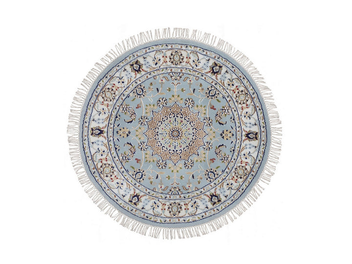 3'2" x 3'2" New Hand Knotted Blue Wool & Silk Round Oriental Rug - MOA10292580