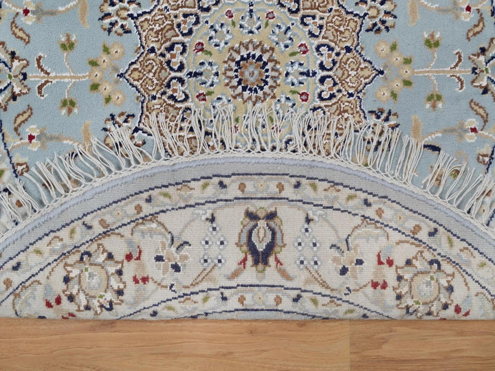 3'2" x 3'2" New Hand Knotted Blue Wool & Silk Round Oriental Rug - MOA10292580