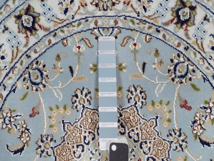 3'2" x 3'2" New Hand Knotted Blue Wool & Silk Round Oriental Rug - MOA10292580