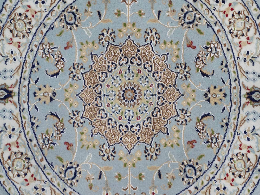 3'2" x 3'2" New Hand Knotted Blue Wool & Silk Round Oriental Rug - MOA10292580