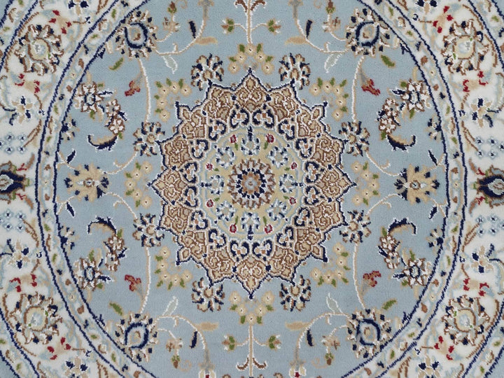 3'2" x 3'2" New Hand Knotted Blue Wool & Silk Round Oriental Rug - MOA10292580