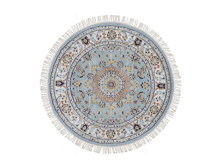 3'2" x 3'2" New Hand Knotted Blue Wool & Silk Round Oriental Rug - MOA10292581