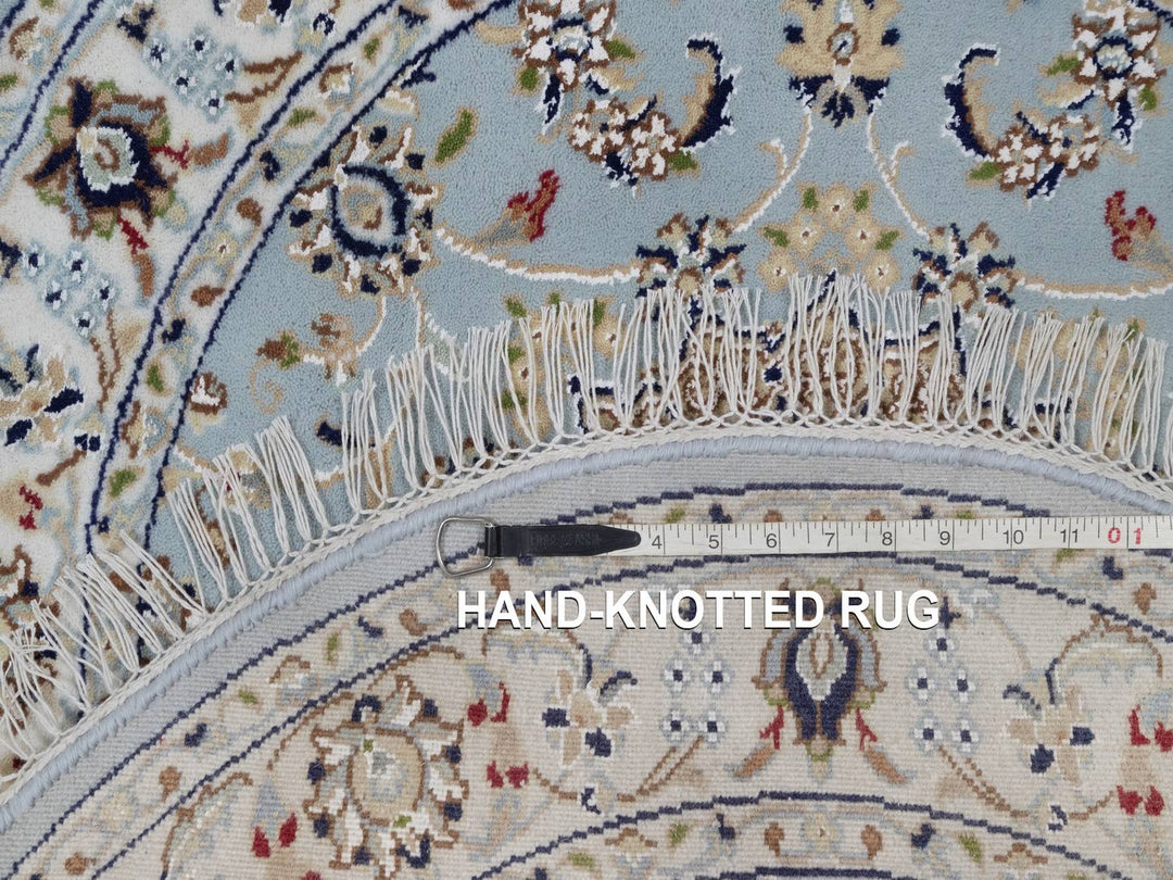 3'2" x 3'2" New Hand Knotted Blue Wool & Silk Round Oriental Rug - MOA10292581