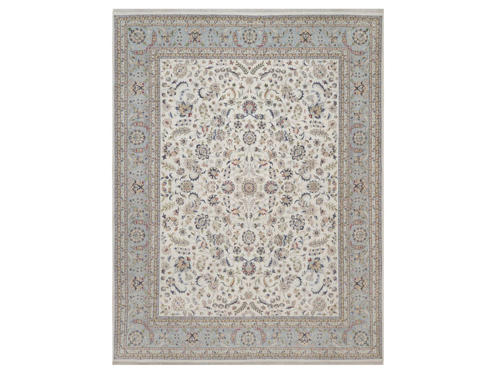 11'11" x 15'3" New Hand Knotted Ivory Wool & Silk Rectangle Oriental Rug - MOA10292582