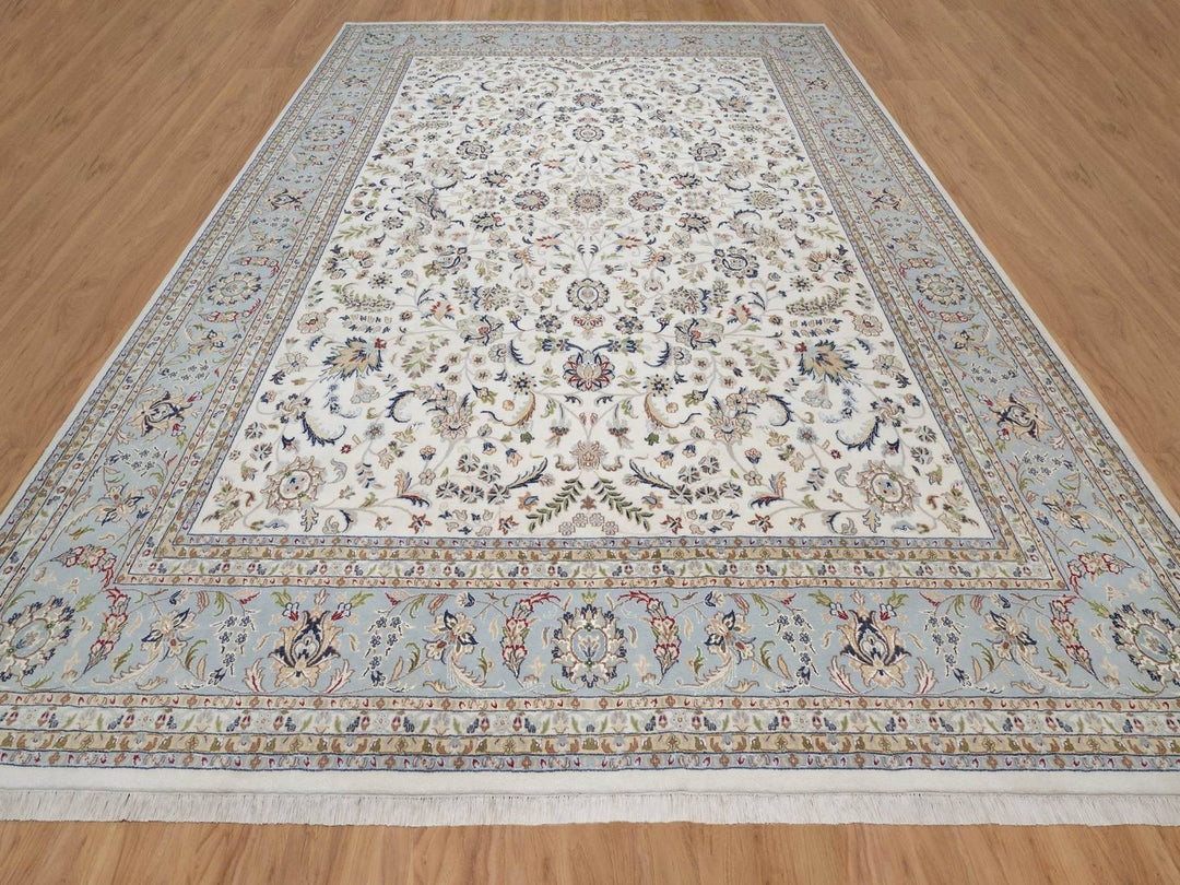 11'11" x 15'3" New Hand Knotted Ivory Wool & Silk Rectangle Oriental Rug - MOA10292582