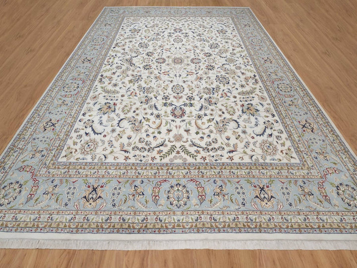 11'11" x 15'3" New Hand Knotted Ivory Wool & Silk Rectangle Oriental Rug - MOA10292582