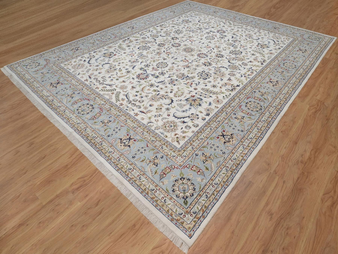 11'11" x 15'3" New Hand Knotted Ivory Wool & Silk Rectangle Oriental Rug - MOA10292582