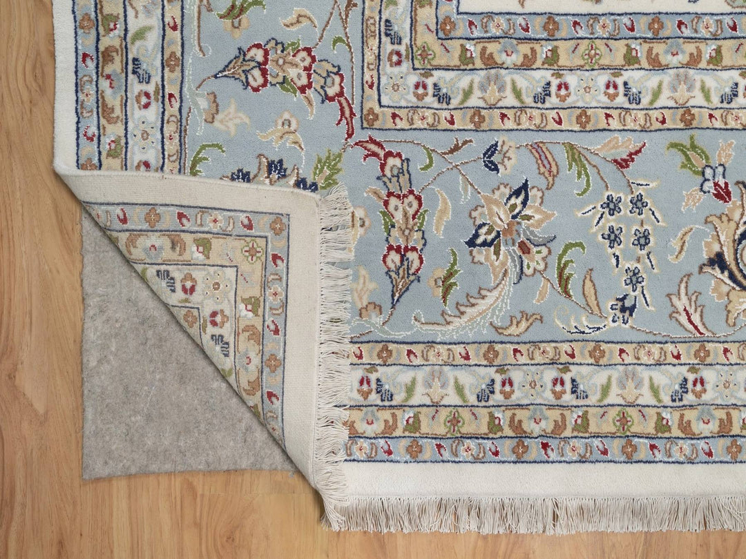 11'11" x 15'3" New Hand Knotted Ivory Wool & Silk Rectangle Oriental Rug - MOA10292582