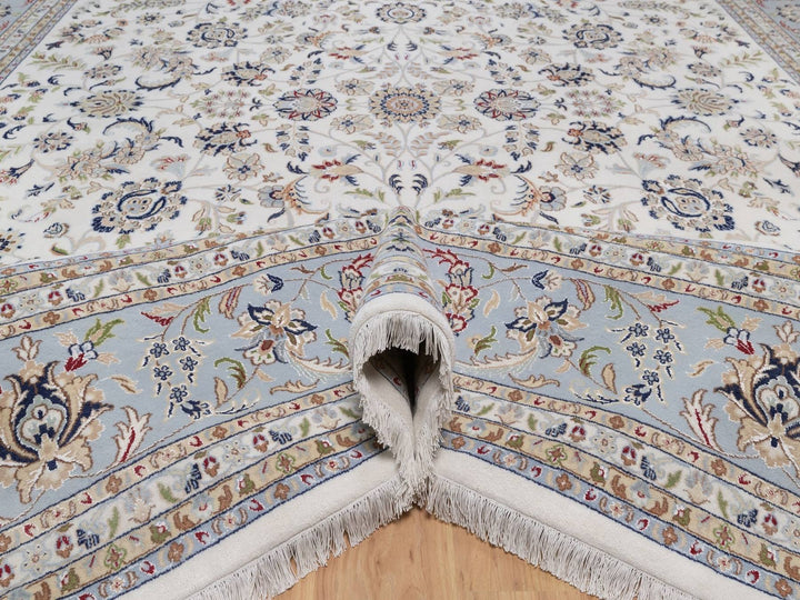 11'11" x 15'3" New Hand Knotted Ivory Wool & Silk Rectangle Oriental Rug - MOA10292582