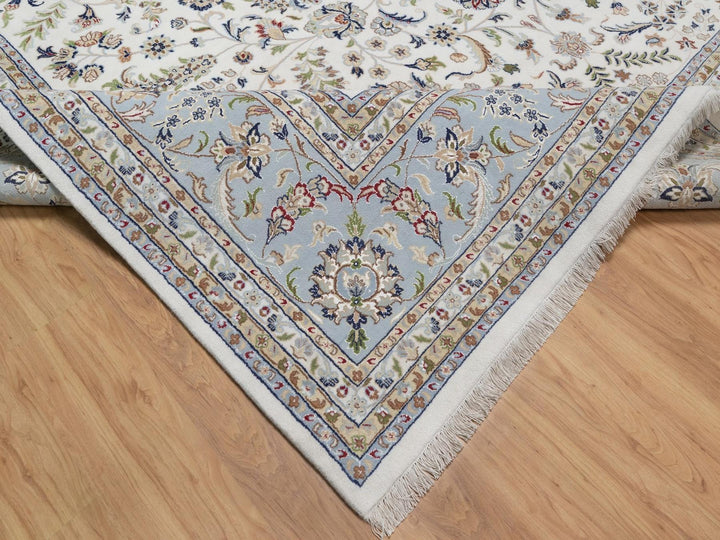 11'11" x 15'3" New Hand Knotted Ivory Wool & Silk Rectangle Oriental Rug - MOA10292582