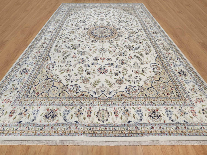 11'8" x 17'9" New Hand Knotted Ivory Wool & Silk Rectangle Oriental Rug - MOA10292583