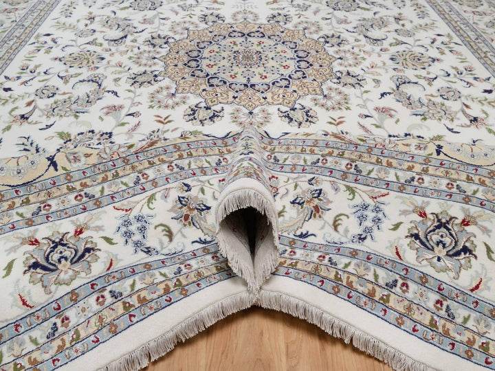 11'8" x 17'9" New Hand Knotted Ivory Wool & Silk Rectangle Oriental Rug - MOA10292583