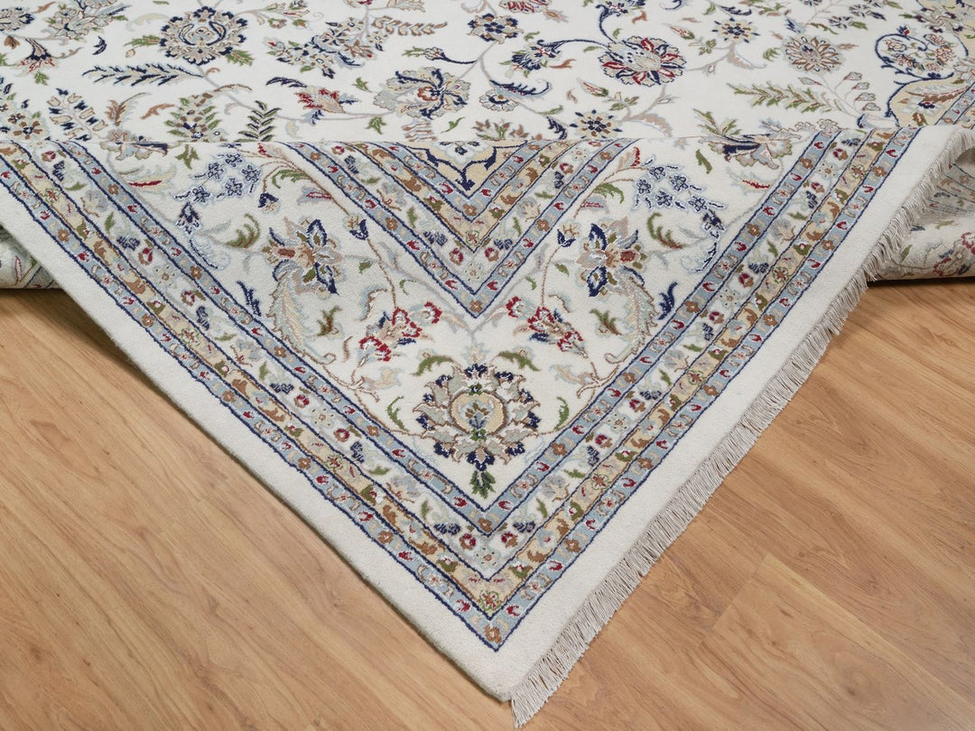 11'8" x 17'9" New Hand Knotted Ivory Wool & Silk Rectangle Oriental Rug - MOA10292583