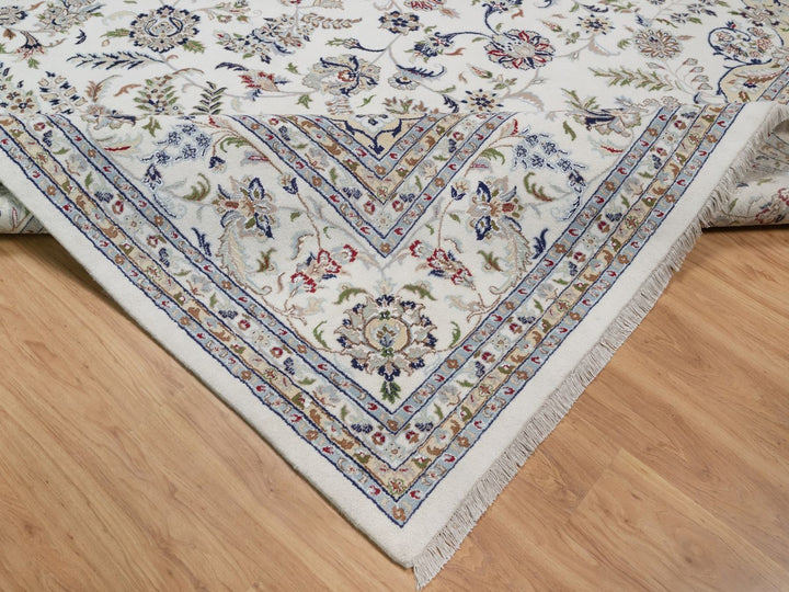 11'8" x 17'9" New Hand Knotted Ivory Wool & Silk Rectangle Oriental Rug - MOA10292583