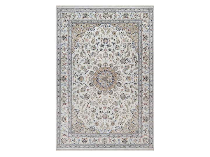 9'7" x 13'11" New Hand Knotted Ivory Wool & Silk Rectangle Oriental Rug - MOA10292584