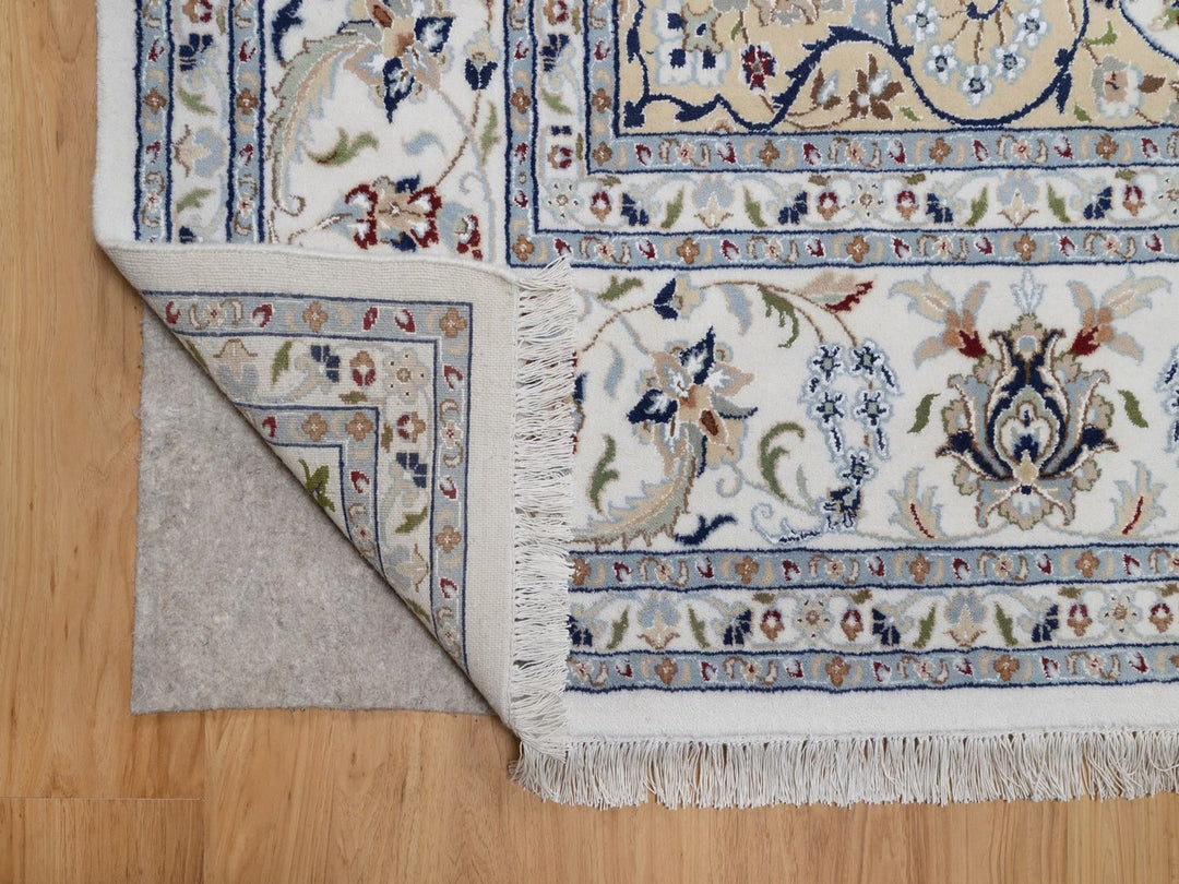 9'7" x 13'11" New Hand Knotted Ivory Wool & Silk Rectangle Oriental Rug - MOA10292584