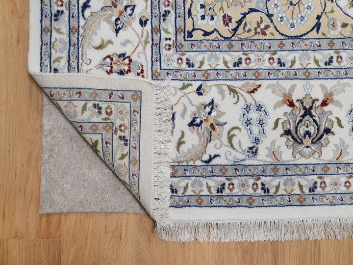 9'7" x 13'11" New Hand Knotted Ivory Wool & Silk Rectangle Oriental Rug - MOA10292584