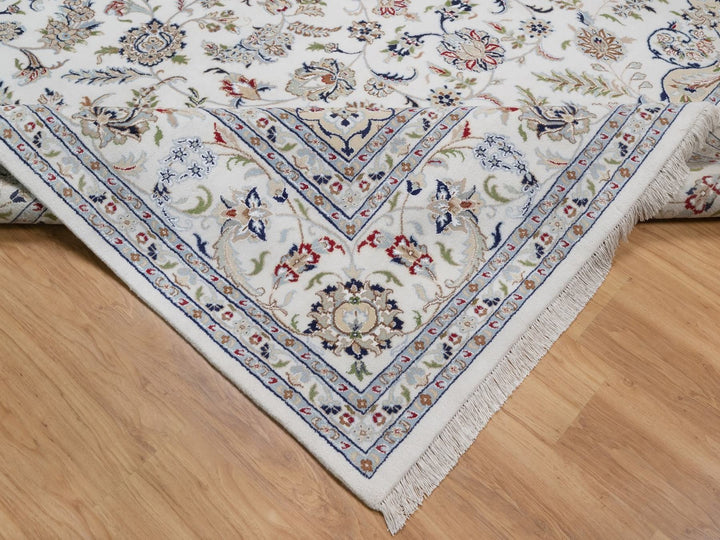 9'7" x 13'11" New Hand Knotted Ivory Wool & Silk Rectangle Oriental Rug - MOA10292584