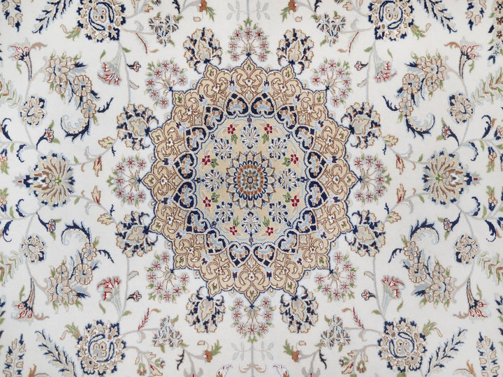 9'7" x 13'11" New Hand Knotted Ivory Wool & Silk Rectangle Oriental Rug - MOA10292584