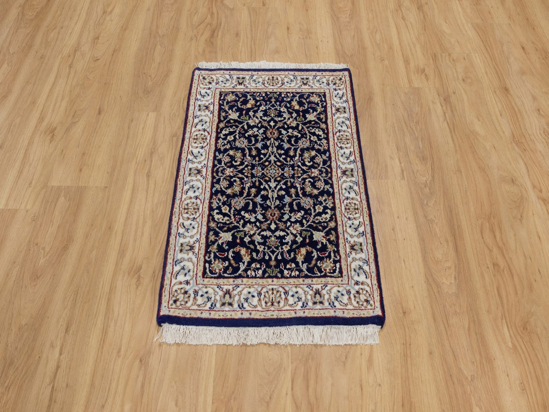 2'1" x 3'2" New Hand Knotted Blue Wool & Silk Rectangle Oriental Rug - MOA10292586