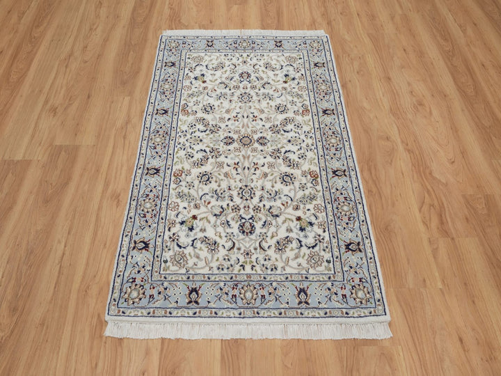 3'2" x 5'2" New Hand Knotted Ivory Wool & Silk Rectangle Oriental Rug - MOA10292587