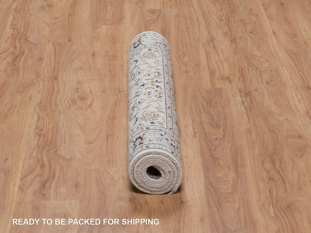 3'2" x 5'2" New Hand Knotted Ivory Wool & Silk Rectangle Oriental Rug - MOA10292587