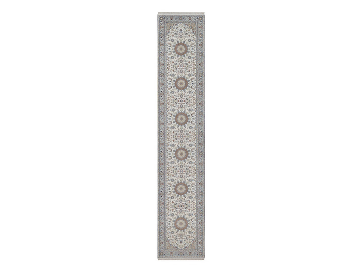 2'9" x 14'6" New Hand Knotted Ivory Wool & Silk Runner Oriental Rug - MOA10292588