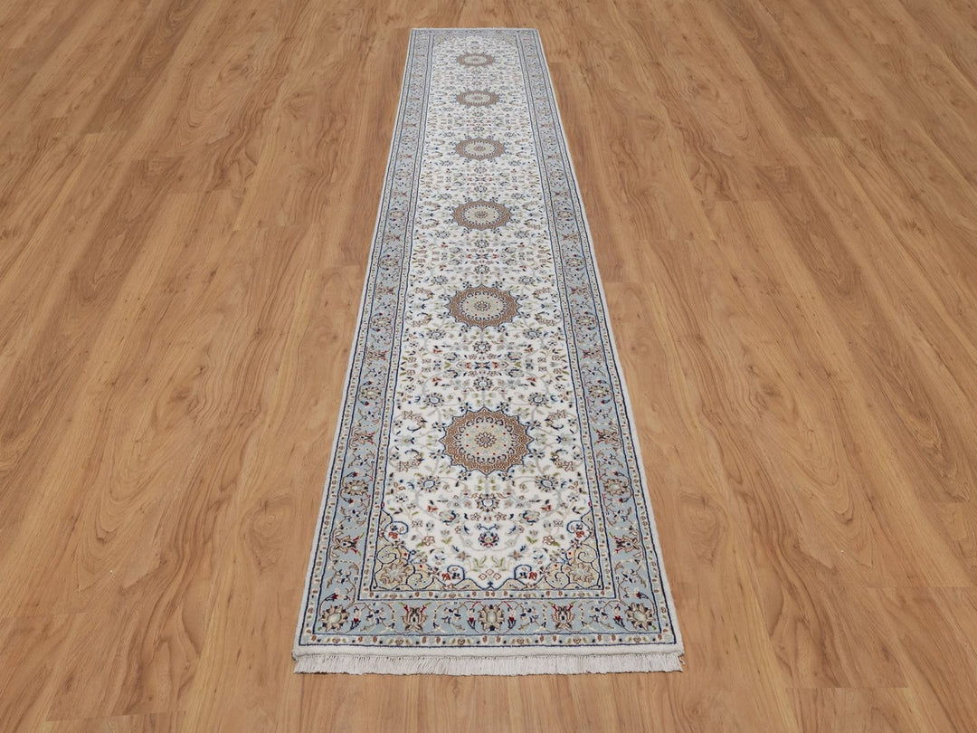 2'9" x 14'6" New Hand Knotted Ivory Wool & Silk Runner Oriental Rug - MOA10292588