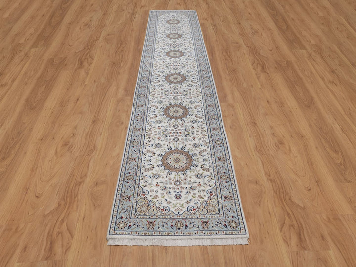 2'9" x 14'6" New Hand Knotted Ivory Wool & Silk Runner Oriental Rug - MOA10292588