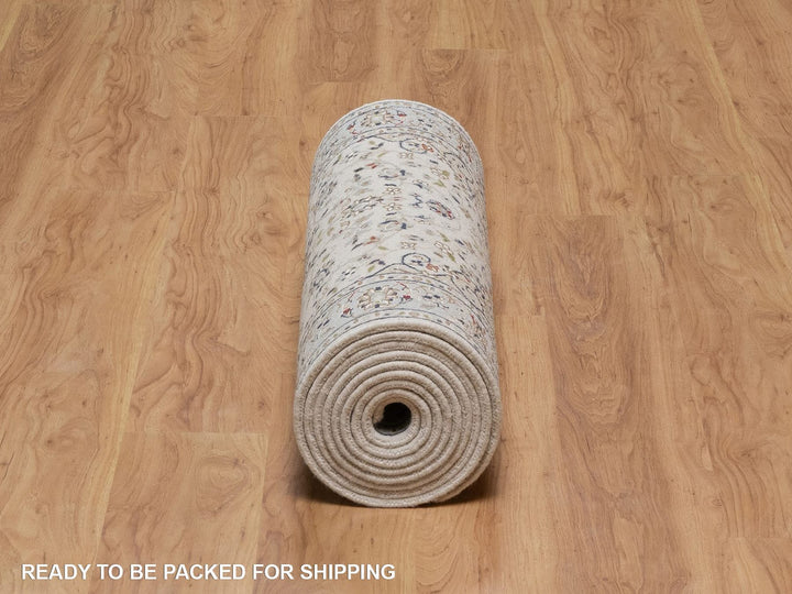 2'9" x 14'6" New Hand Knotted Ivory Wool & Silk Runner Oriental Rug - MOA10292588