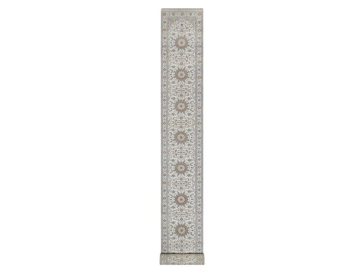 2'9" x 22'5" New Hand Knotted Ivory Wool & Silk Runner Oriental Rug - MOA10292589