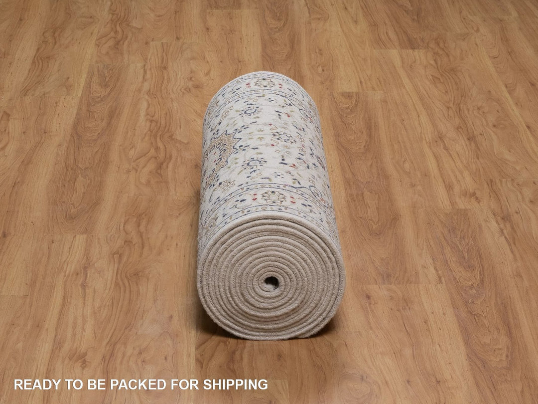 2'9" x 22'5" New Hand Knotted Ivory Wool & Silk Runner Oriental Rug - MOA10292589
