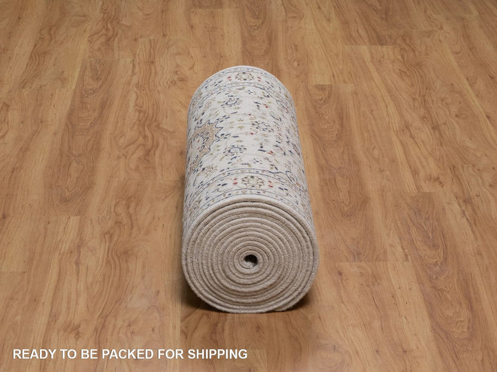 2'9" x 22'5" New Hand Knotted Ivory Wool & Silk Runner Oriental Rug - MOA10292589