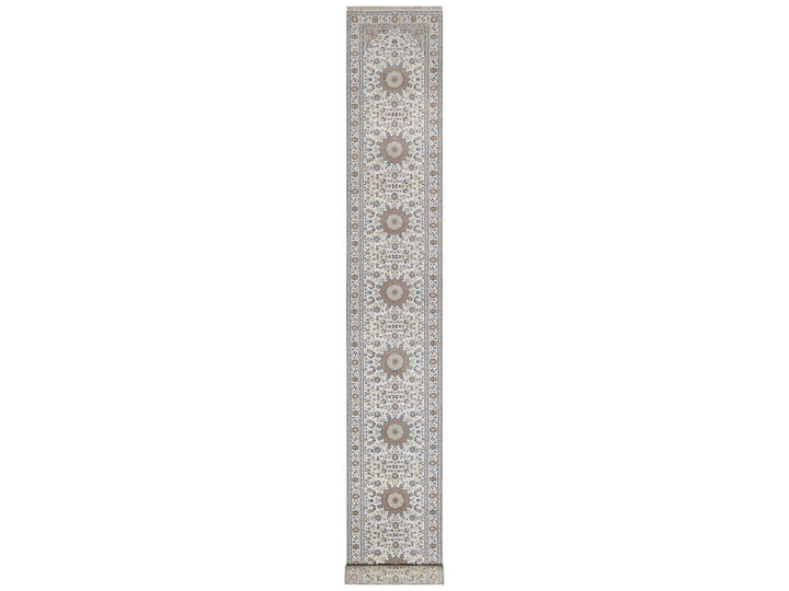 2'9" x 20'2" New Hand Knotted Ivory Wool & Silk Runner Oriental Rug - MOA10292590